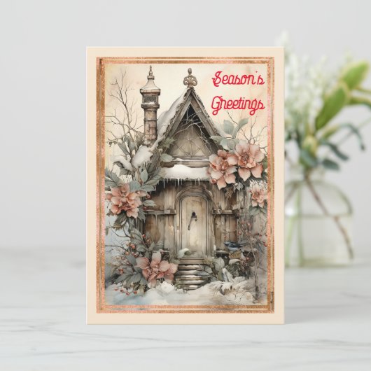 スタイルビクトリアンハウススノーフローラクリスマス シーズンカード (スタンド正面)