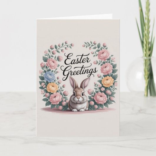 スタイルビクトリアンフローラバニー復活祭の挨拶 シーズンカード (正面)