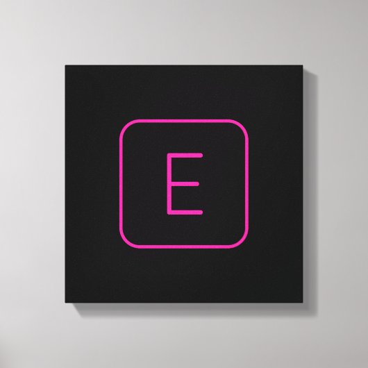 スタイルモダンイニシャルモノグラム |ピンクとブラック キャンバスプリント (正面)