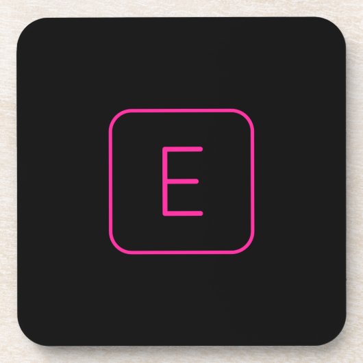 スタイルモダンイニシャルモノグラム |ピンクとブラック コースター (正面)