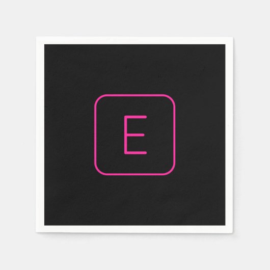 スタイルモダンイニシャルモノグラム |ピンクとブラック スタンダードカクテルナプキン (正面)