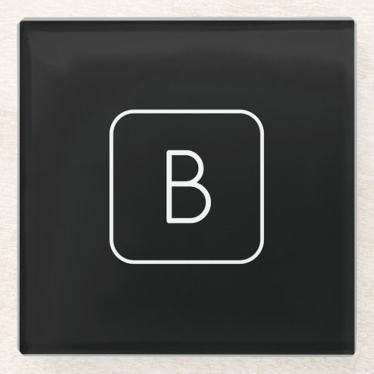 スタイルモダンイニシャルモノグラム |白と黒 ガラスコースター (正面)