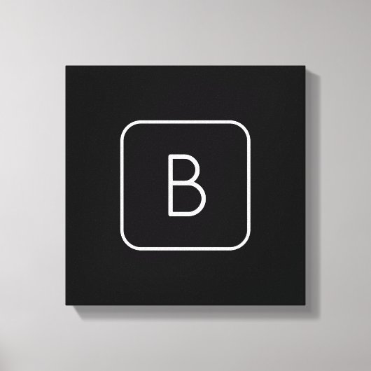 スタイルモダンイニシャルモノグラム |白と黒 キャンバスプリント (正面)