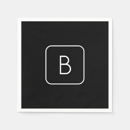 スタイルモダンイニシャルモノグラム |白と黒 スタンダードカクテルナプキン (正面)