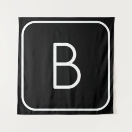 スタイルモダンイニシャルモノグラム |白と黒 タペストリー
