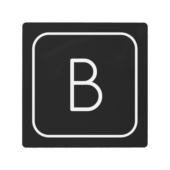 スタイルモダンイニシャルモノグラム |白と黒 メタルプリント (正面)