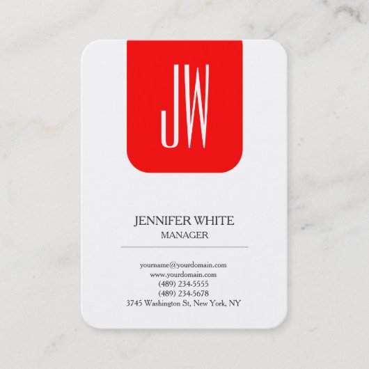 スタイルモダントレンディー白赤モノグラム 名刺 (正面)