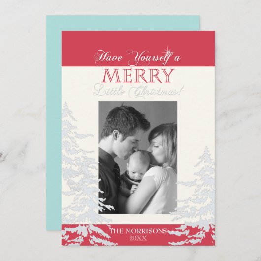 スタイルモダンホワイトクリスマスツリーフォトカード シーズンカード (正面/裏面)