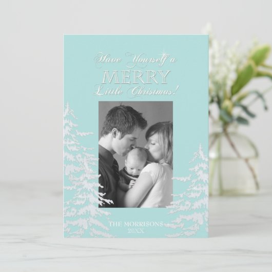 スタイルモダンホワイトクリスマスツリーフォトカード シーズンカード (スタンド正面)