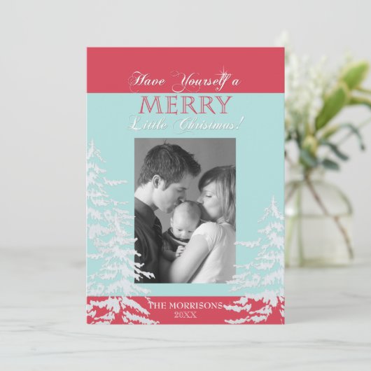 スタイルモダンホワイトクリスマスツリーフォトカード シーズンカード (スタンド正面)