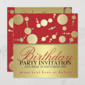 スタイルモダンレッドゴールデンバースデーパーティ招待状 招待状 (正面/裏面)