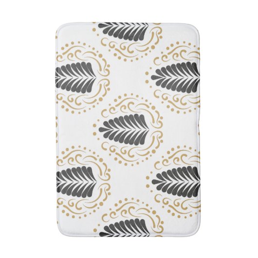 スタイルモダン化されたグレーと金ゴールドのマスクの白 バスマット (正面縦)