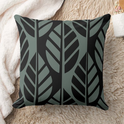 スタイルモダン化された黒いグレー葉のパターン クッション (ブランケット)