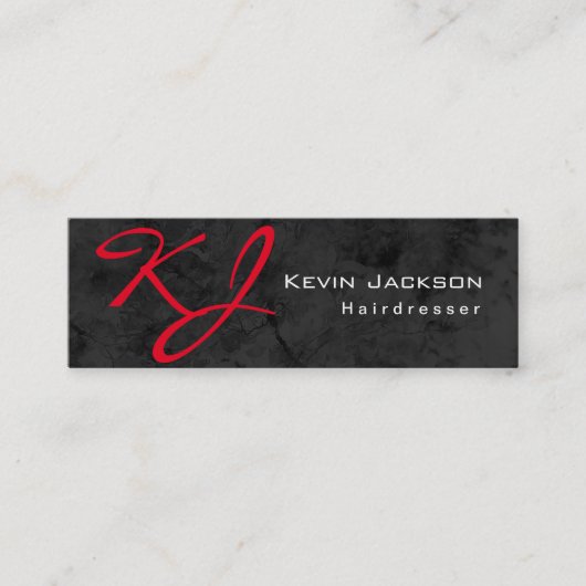 スタイルモノグラムグレー赤ヘアードレッサーメイクアップアーティスト スキニー名刺 (正面)