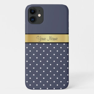 スタイルユニークデルフトブルー&ホワイトドット、金ゴールドリボン iPhone 11 ケース