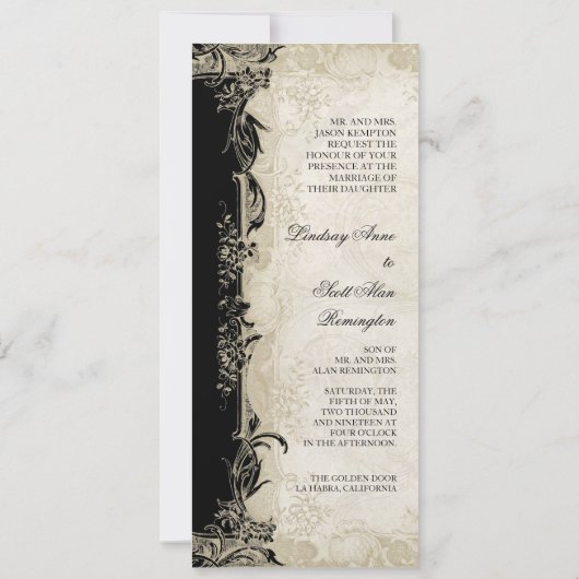 スタイルヴィンテージバラブラックnクリームレース 招待状 (裏面)