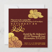 スタイル中国の化パランキンラット年2020パーティーSq 招待状 (裏面)