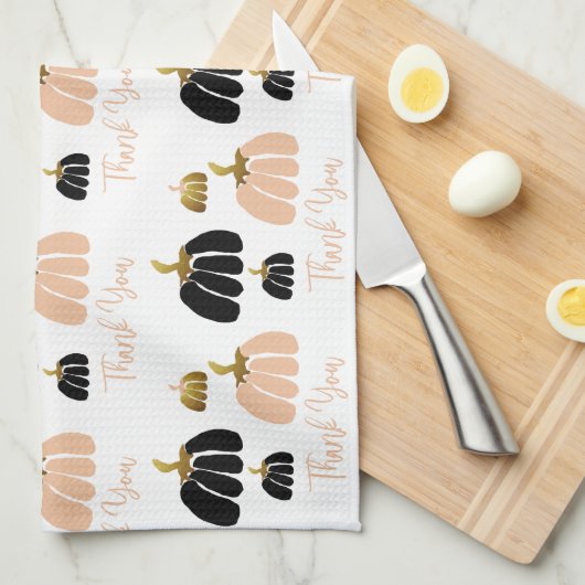 スタイル化されたカボチャの黒、赤面白と金ゴールド キッチンタオル (四つ折り)