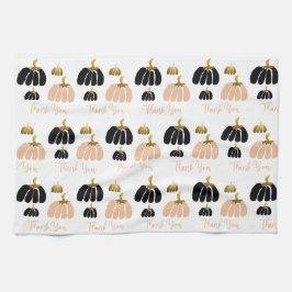 スタイル化されたカボチャの黒、赤面白と金ゴールド キッチンタオル
