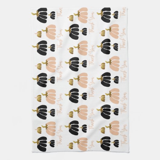 スタイル化されたカボチャの黒、赤面白と金ゴールド キッチンタオル (縦)