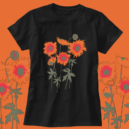 スタイル化されたグラフィックラッグポピーオレンジとグリーン Tシャツ