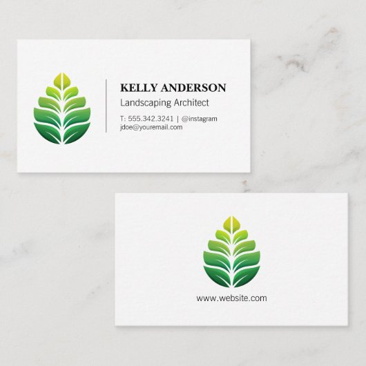 スタイル化されたグリーンリーフのロゴ |横長 名刺 (正面/裏面)