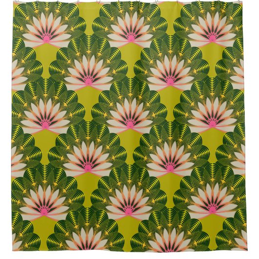 スタイル化されたロータス壁紙：ピンク、緑。 シャワーカーテン (正面)