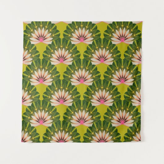 スタイル化されたロータス壁紙：ピンク、緑。 タペストリー (正面)