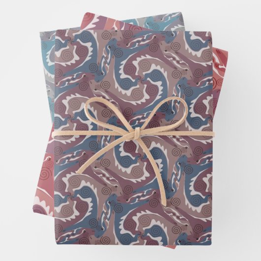 スタイル化された渦巻き状ヘアの面分割3色WPS3 ラッピングペーパーシート (インサイチュ)