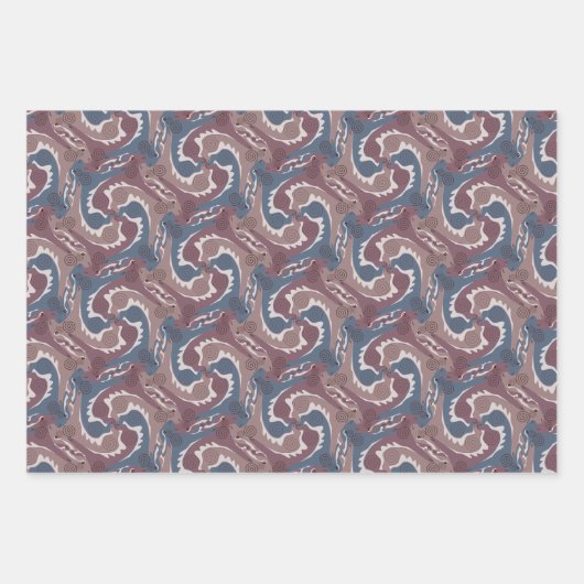 スタイル化された渦巻き状ヘアの面分割3色WPS3 ラッピングペーパーシート (正面)