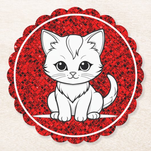 スタイル化された猫の子 ラインアート デザイン-52315 ペーパーコースター (正面)