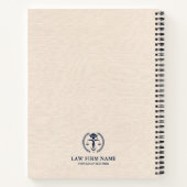 スタイル化された青いジャスティスロゴベージュリネンのテクスチャ ノートブック (裏面)