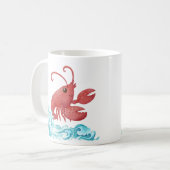 スタイル化された青いwから現れる明るい赤いロブスター コーヒーマグカップ (正面左)