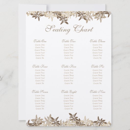 スタイル化された黄褐色の葉フローラ座席表 招待状 (裏面)