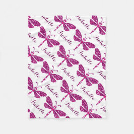 スタイル化トンボのピンクの名前の毛布パターン（の模様が）ある布 フリースブランケット