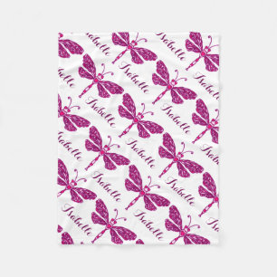 スタイル化トンボのピンクの名前の毛布パターン（の模様が）ある布 フリースブランケット