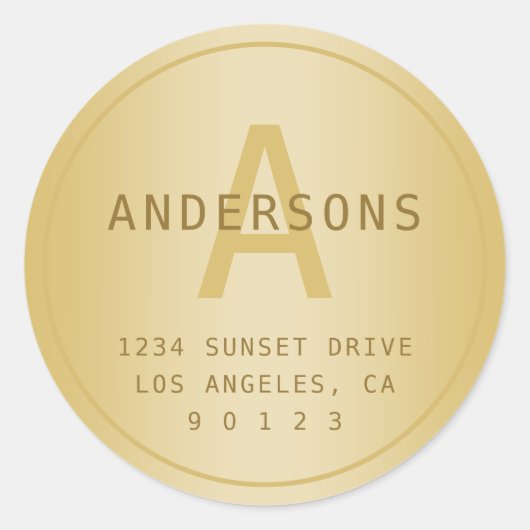 スタイル化モダンミニマル金ゴールド差出人住所 ラウンドシール (正面)
