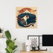 スタイル日本のキャットアートのポスター – 赤と青 ポスター (ホームオフィス)