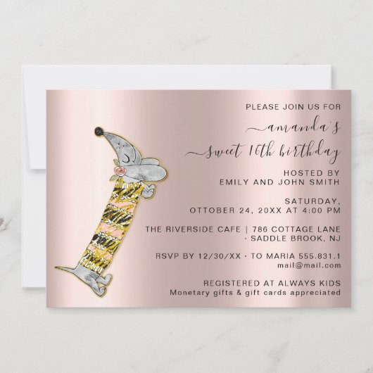 スタイル祝でバラかわいい犬の甘い16th 招待状 (正面)
