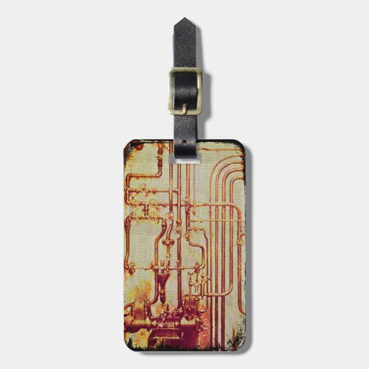 スタイル設定されたアンティークウォールパイプ ラゲッジタグ (正面縦)