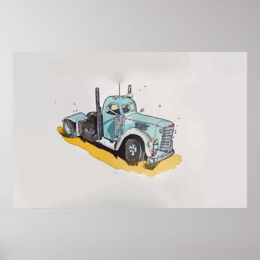 スタイル設定されたセミトラックの水色 ポスター (正面)