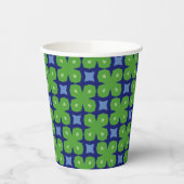 スタイル設定された幾何学的4枚葉クローバー(青) 紙コップ (左)