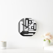 スタイル設定された長方形グレー/黒 ラウンド壁時計 (ホーム)