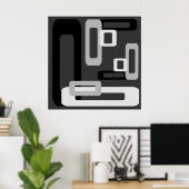 スタイル設定された長方形グレー/黒/白 ポスター (ホームオフィス)