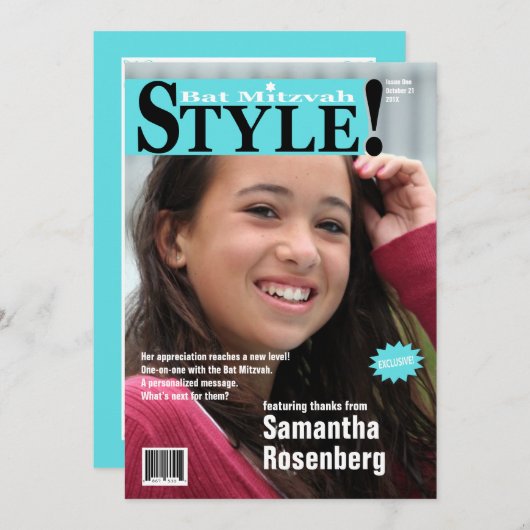 スタイル! バルミツワーの雑誌のサンキューカードのティール（緑がかった色） サンキューカード (正面/裏面)