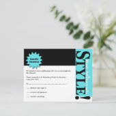 スタイル! バルミツワーの雑誌RSVPの応答カードティール(緑がかった色) 出欠カード (スタンド正面)