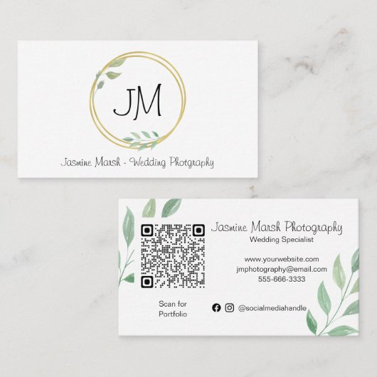 スタイル・モノグラ結婚ム・金ゴールド・フレーム・フォトグラファーQR 名刺 (正面/裏面)