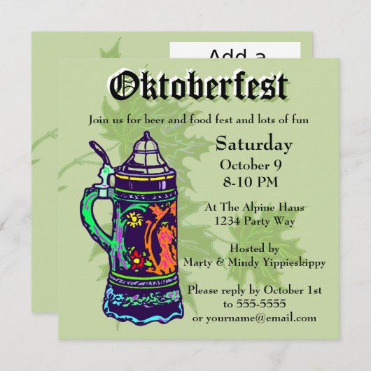 スタインカラフルオングリーンオクトーバーフェスト招待状 招待状 (正面/裏面)