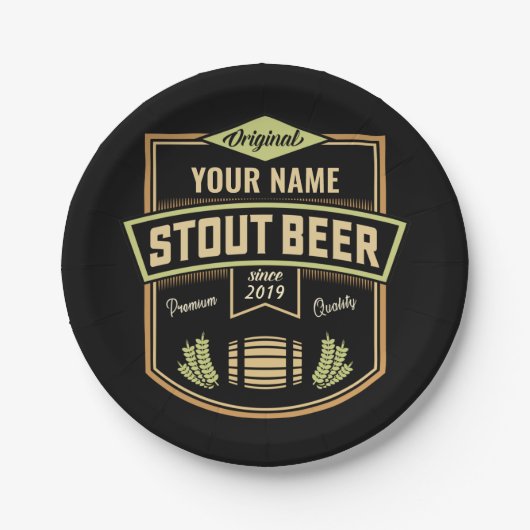 スタウトパーソナライズされたダークビール醸造ラベルバー ペーパープレート (正面)