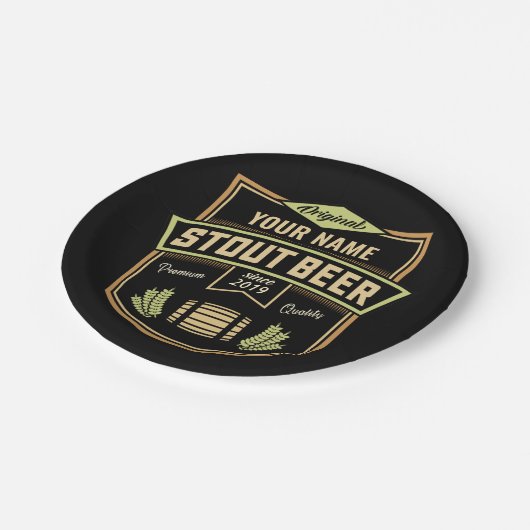 スタウトパーソナライズされたダークビール醸造ラベルバー ペーパープレート (アングル)